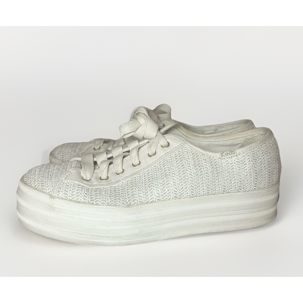 KATE SPADE x KEDS Women Triple Up Woven Platform Sneaker Shoes Ivory Lace Up 9.5